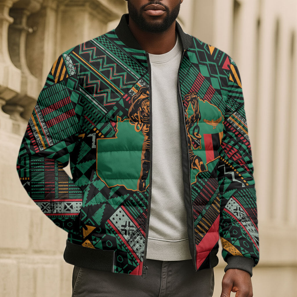 Zambia Victoria Falls Bomber Puffer Jacket Indigenous Wild Animal Skins Tribal Patchwork