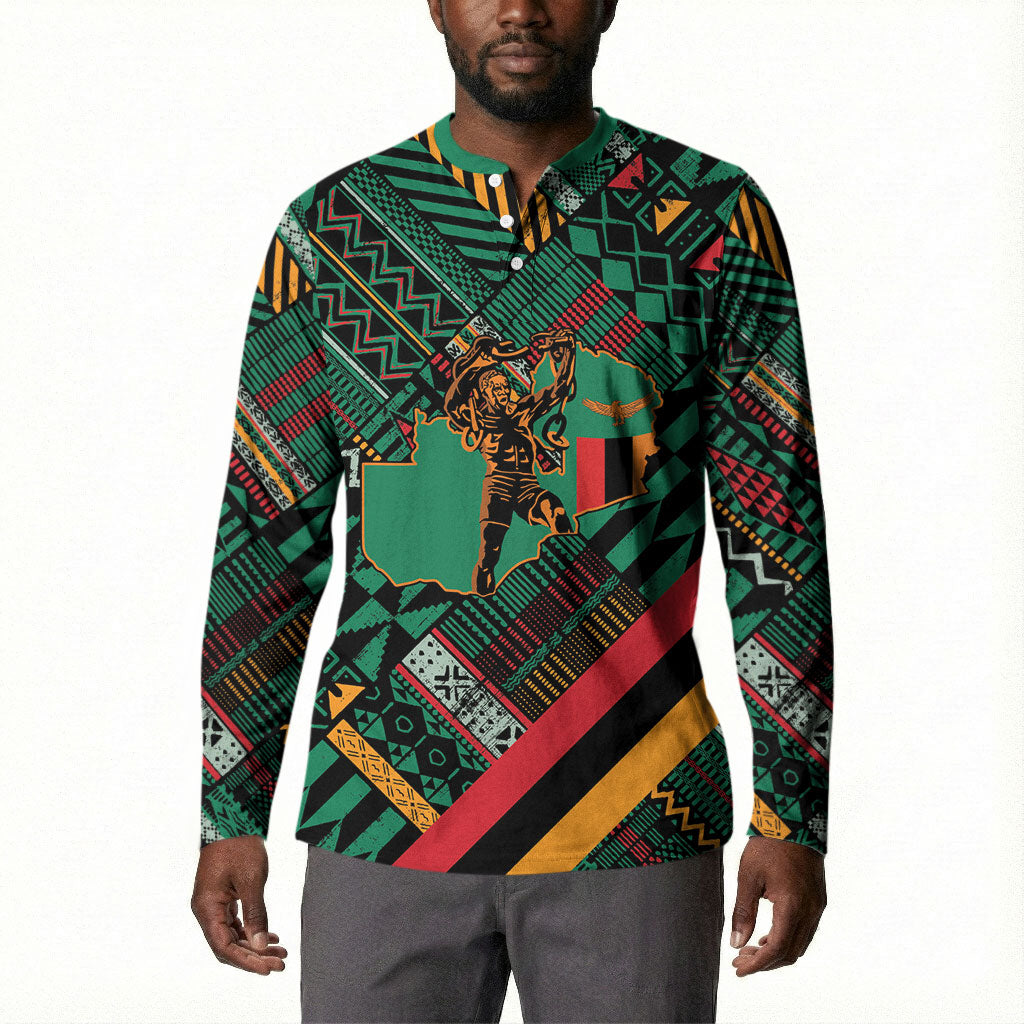Zambia Victoria Falls Button Sweatshirt Indigenous Wild Animal Skins Tribal Patchwork