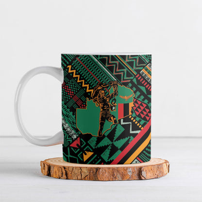 Zambia Victoria Falls Ceramic Mug Indigenous Wild Animal Skins Tribal Patchwork