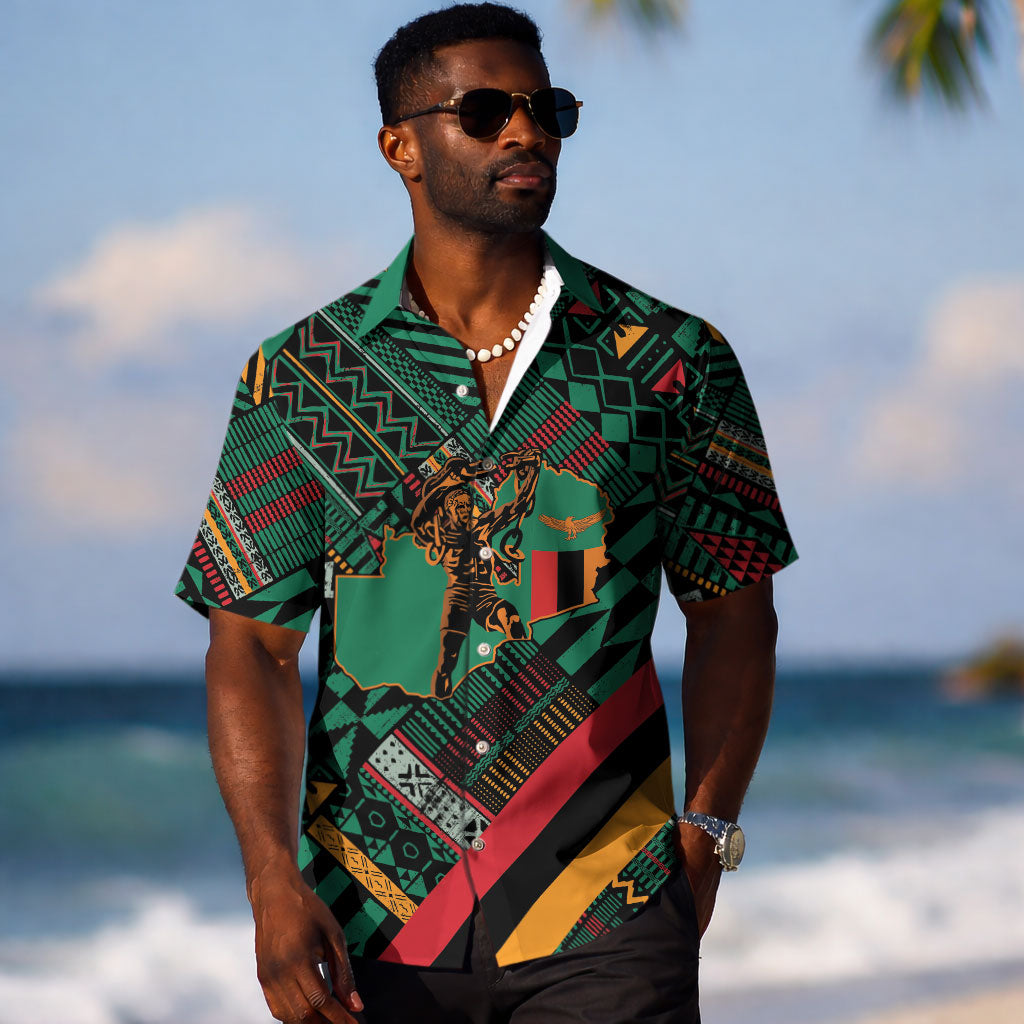 Zambia Victoria Falls Hawaiian Shirt Indigenous Wild Animal Skins Tribal Patchwork