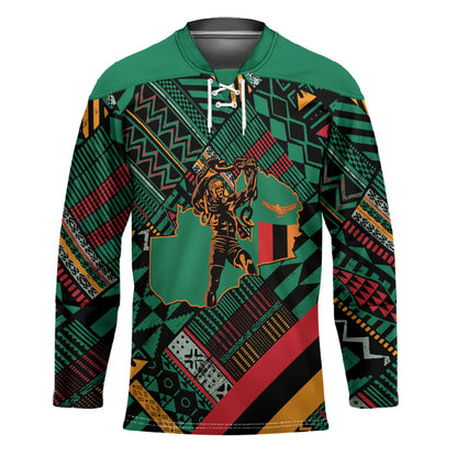 Zambia Victoria Falls Hockey Jersey Indigenous Wild Animal Skins Tribal Patchwork