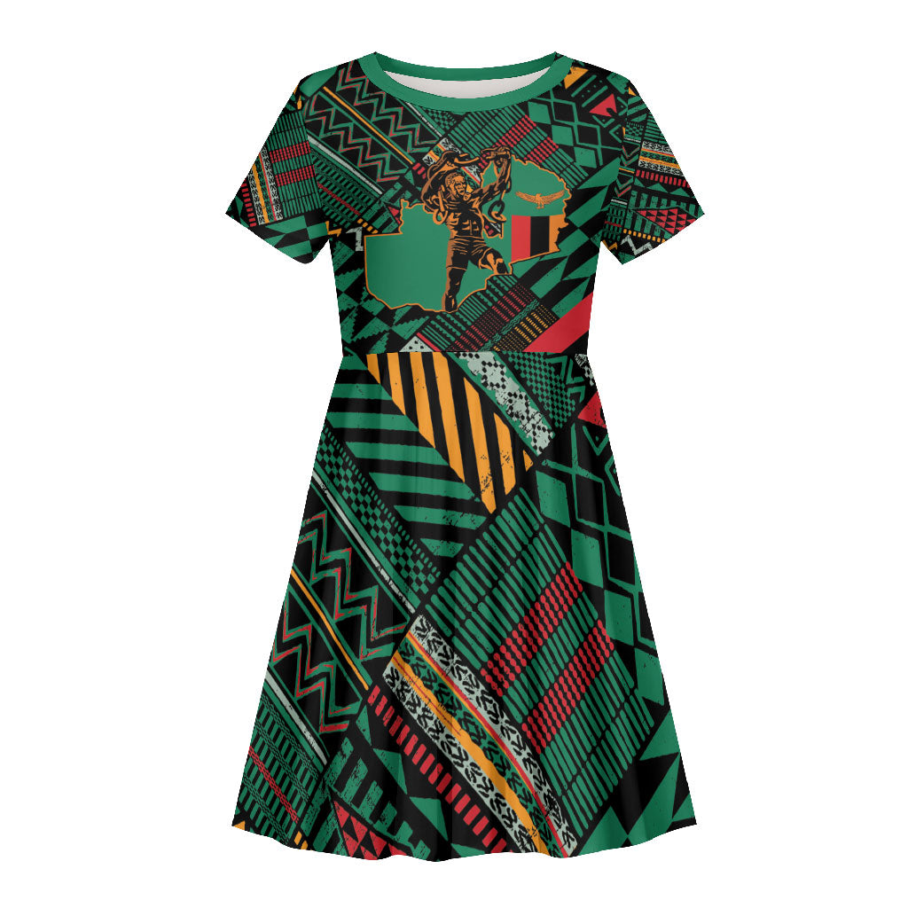 Zambia Victoria Falls Kid Short Sleeve Dress Indigenous Wild Animal Skins Tribal Patchwork
