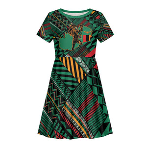 Zambia Victoria Falls Kid Short Sleeve Dress Indigenous Wild Animal Skins Tribal Patchwork