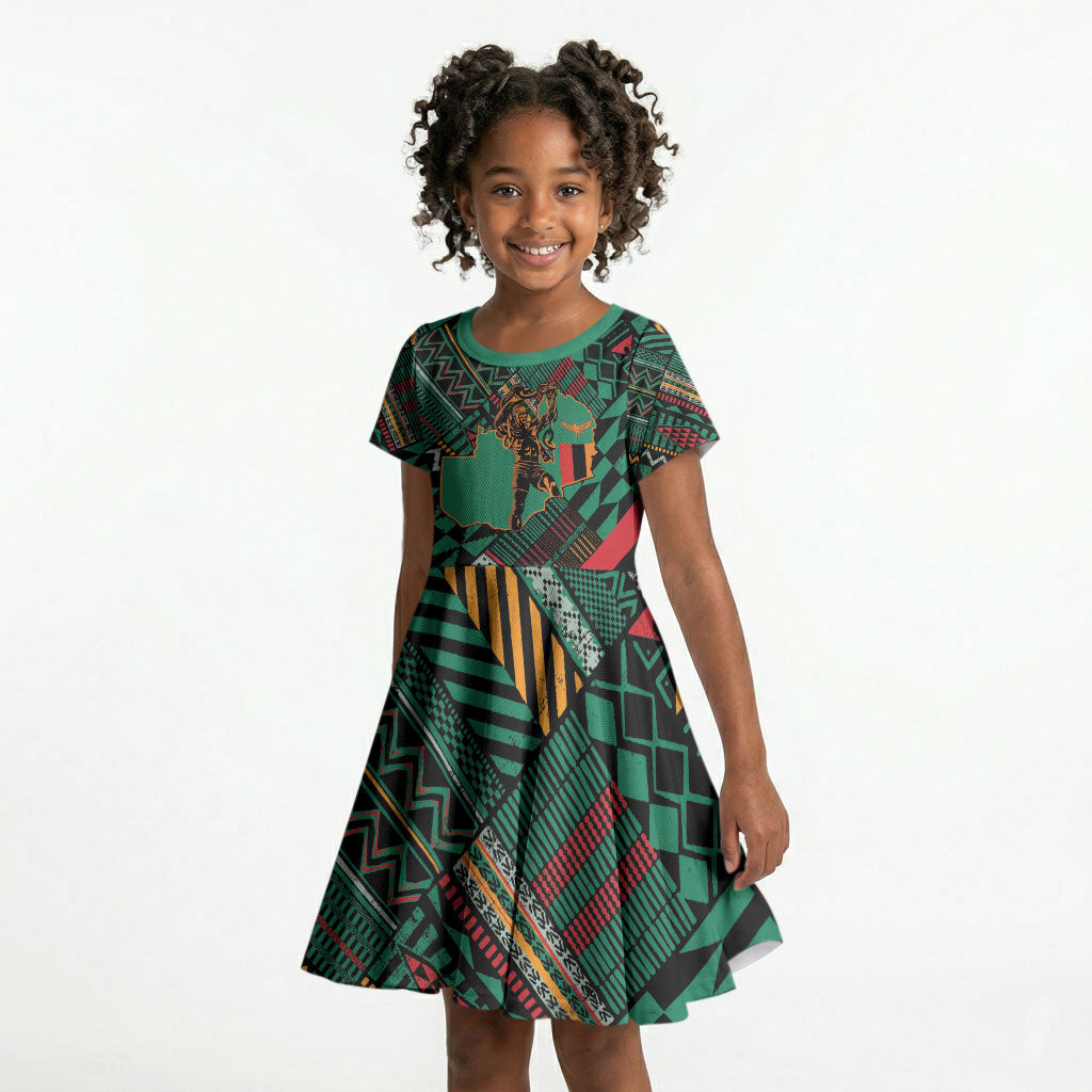 Zambia Victoria Falls Kid Short Sleeve Dress Indigenous Wild Animal Skins Tribal Patchwork
