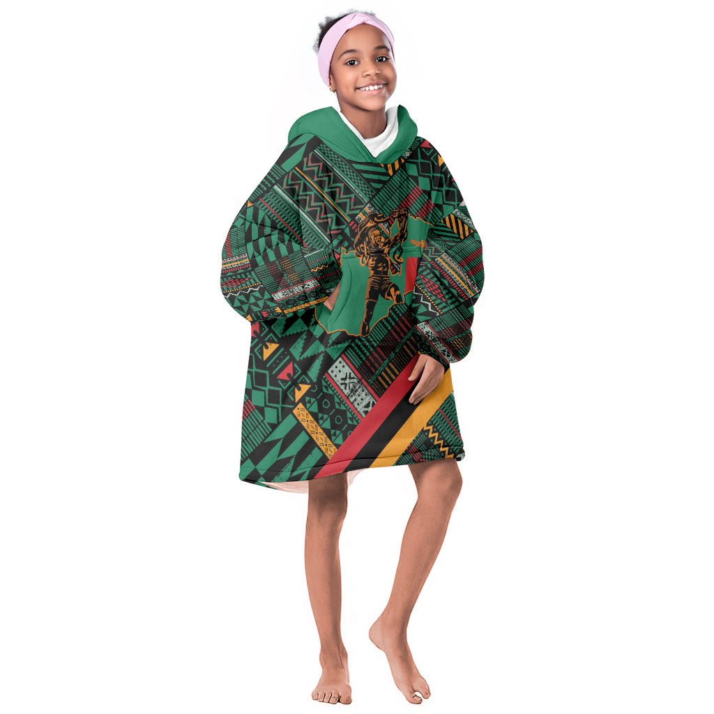 Zambia Victoria Falls Kid Wearable Blanket Hoodie Indigenous Wild Animal Skins Tribal Patchwork