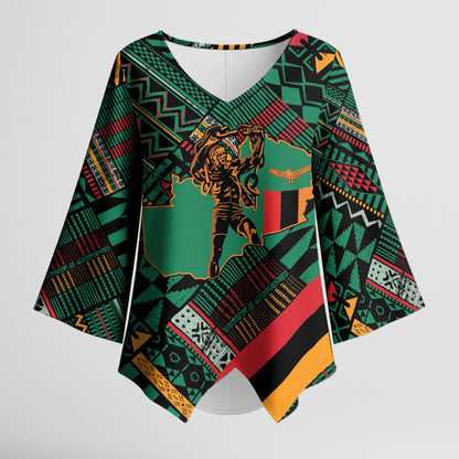 Zambia Victoria Falls Kimono Sleeve Blouse Indigenous Wild Animal Skins Tribal Patchwork