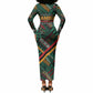 Zambia Victoria Falls Long Sleeve Bodycon Dress Indigenous Wild Animal Skins Tribal Patchwork