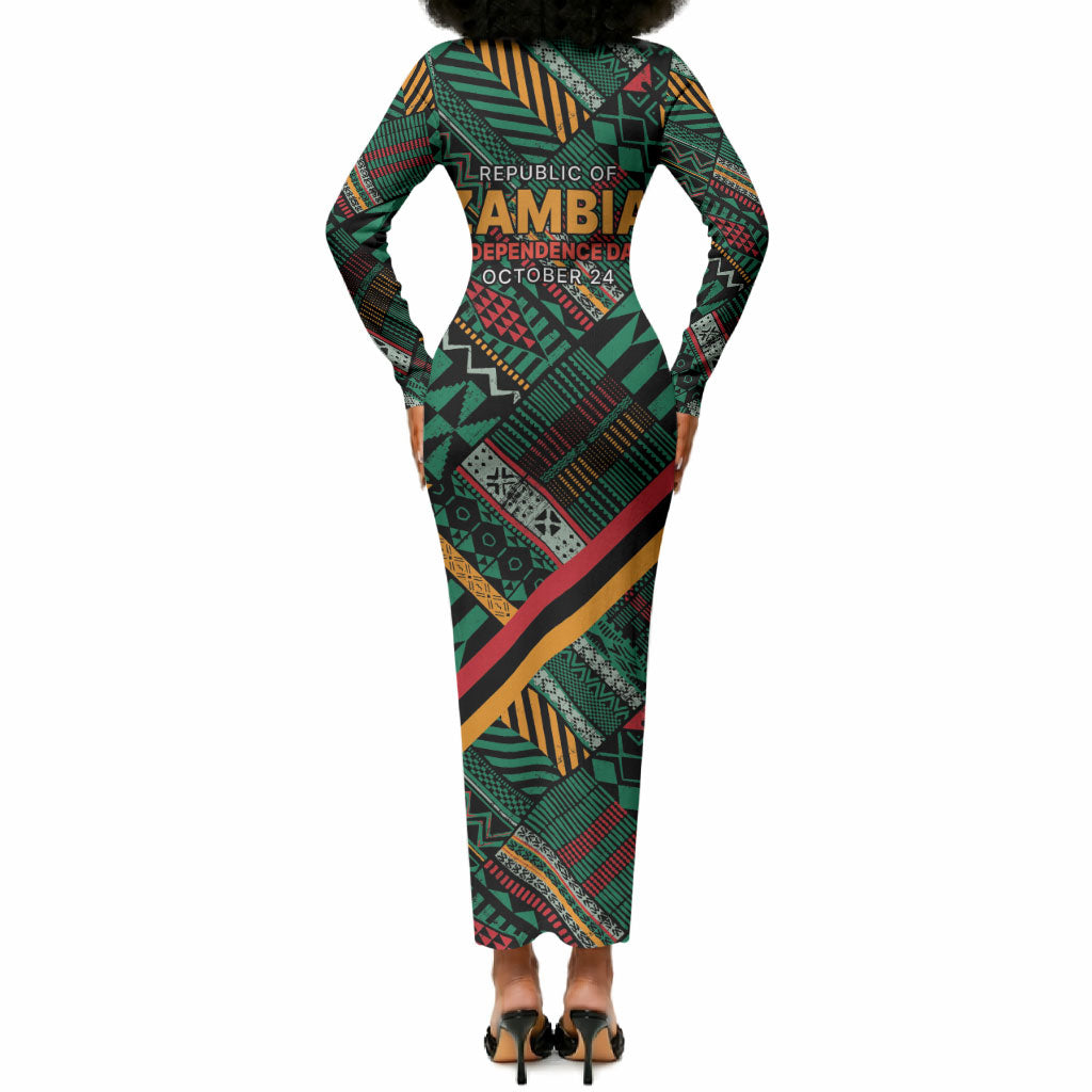 Zambia Victoria Falls Long Sleeve Bodycon Dress Indigenous Wild Animal Skins Tribal Patchwork