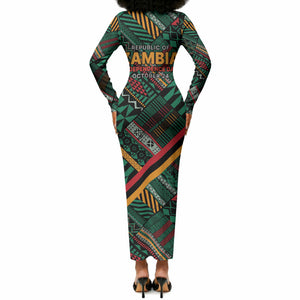 Zambia Victoria Falls Long Sleeve Bodycon Dress Indigenous Wild Animal Skins Tribal Patchwork