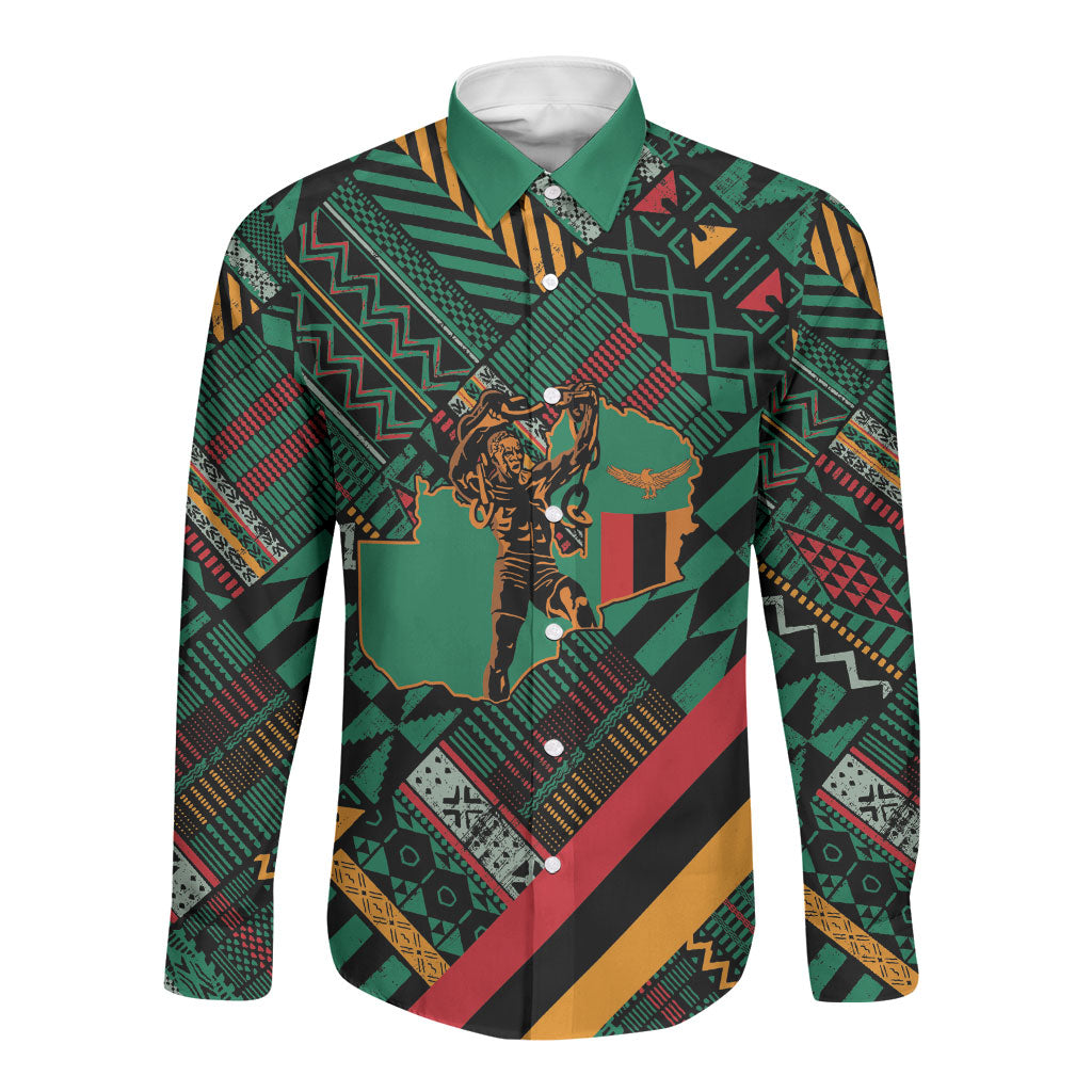 Zambia Victoria Falls Long Sleeve Button Shirt Indigenous Wild Animal Skins Tribal Patchwork