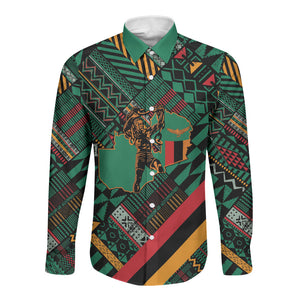 Zambia Victoria Falls Long Sleeve Button Shirt Indigenous Wild Animal Skins Tribal Patchwork
