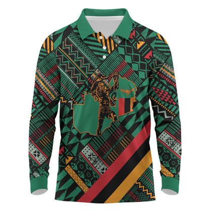 Zambia Victoria Falls Long Sleeve Polo Shirt Indigenous Wild Animal Skins Tribal Patchwork