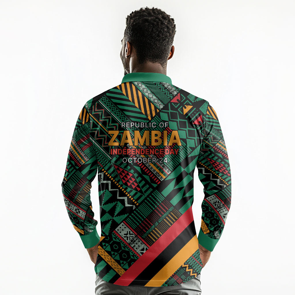 Zambia Victoria Falls Long Sleeve Polo Shirt Indigenous Wild Animal Skins Tribal Patchwork