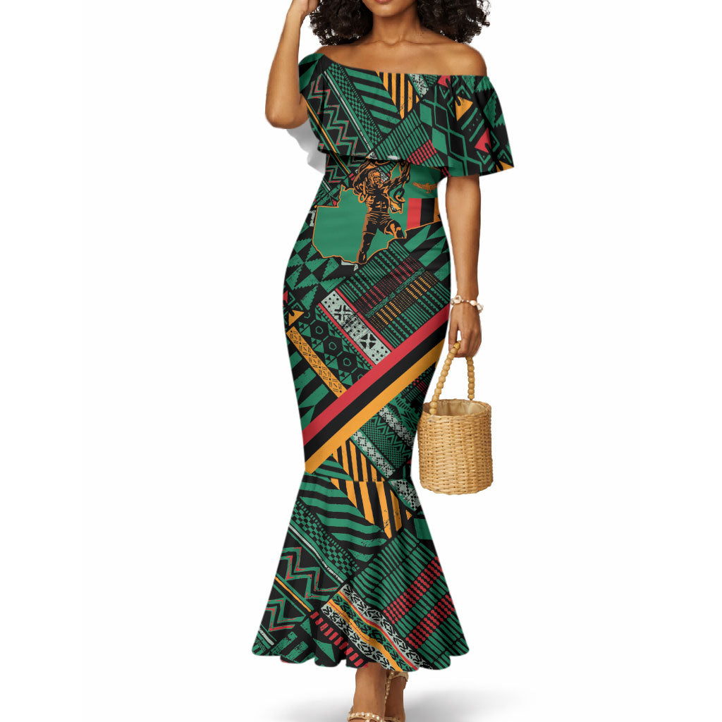 Zambia Victoria Falls Mermaid Dress Indigenous Wild Animal Skins Tribal Patchwork