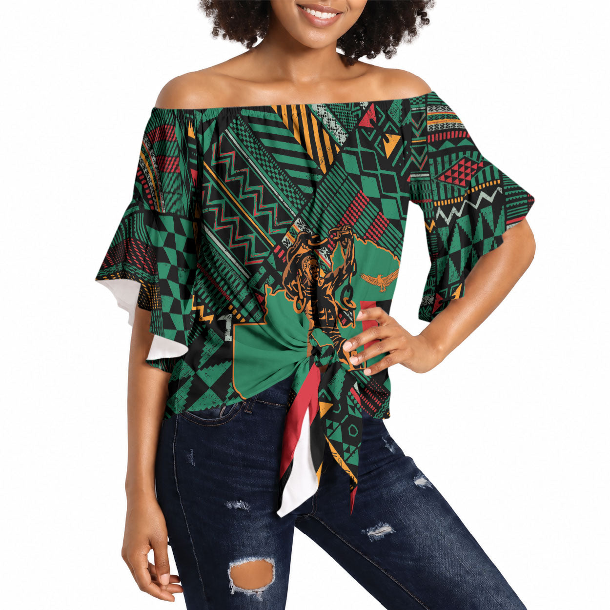 Zambia Victoria Falls Off Shoulder Wrap Waist Top Indigenous Wild Animal Skins Tribal Patchwork