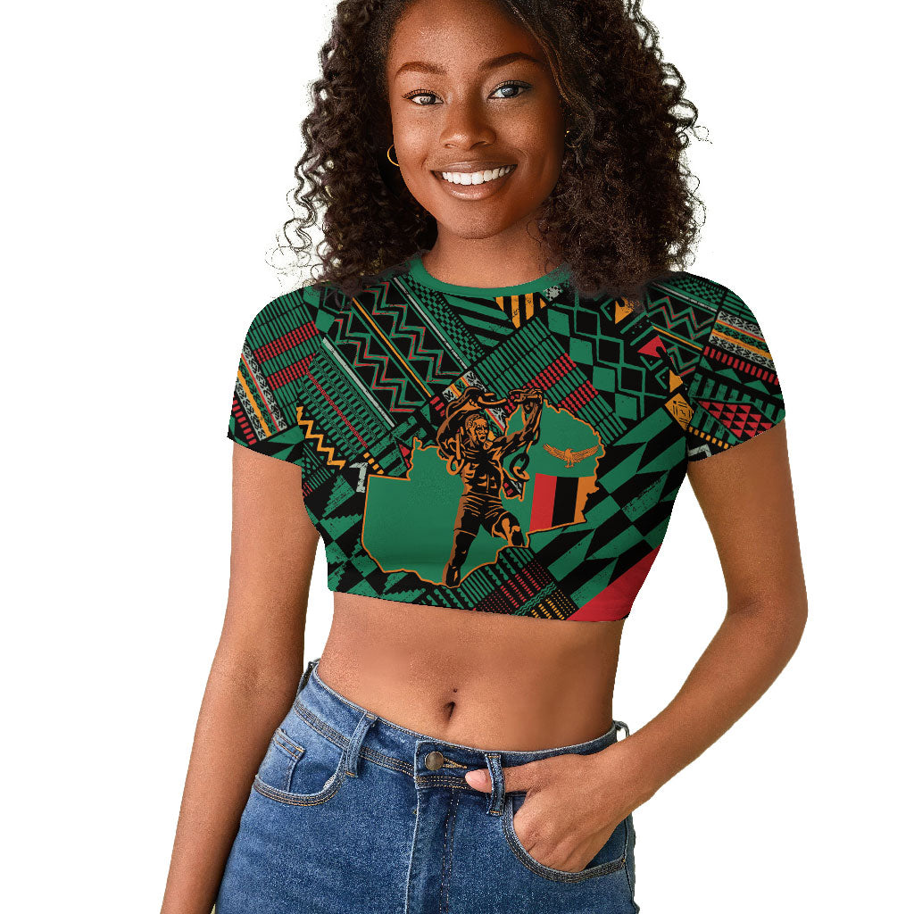 Zambia Victoria Falls Raglan Cropped T shirt Indigenous Wild Animal Skins Tribal Patchwork