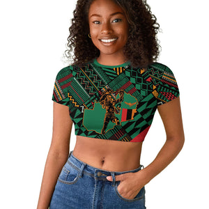 Zambia Victoria Falls Raglan Cropped T shirt Indigenous Wild Animal Skins Tribal Patchwork