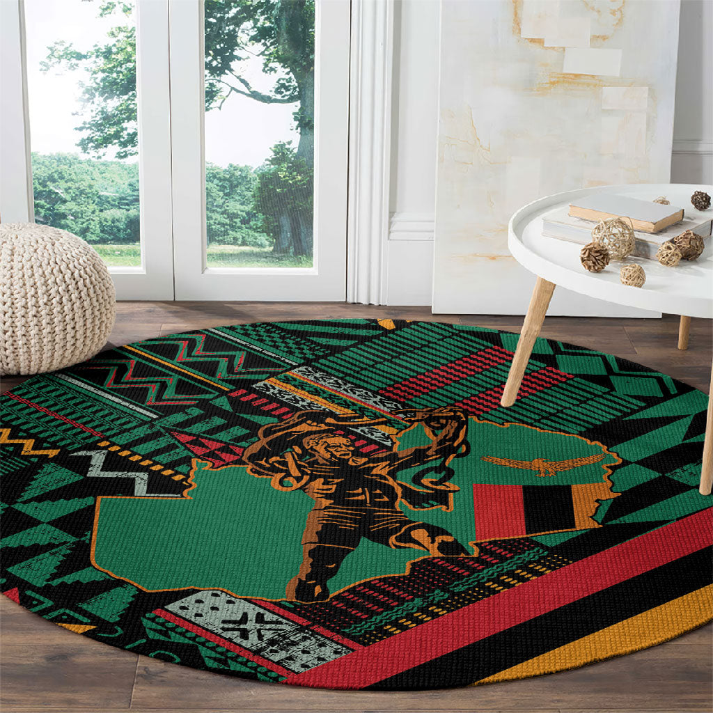 Zambia Victoria Falls Round Carpet Indigenous Wild Animal Skins Tribal Patchwork