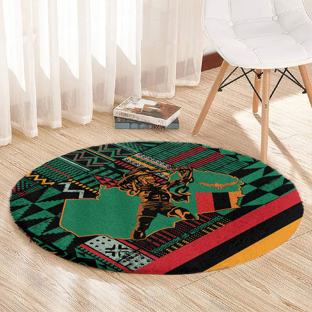 Zambia Victoria Falls Round Carpet Indigenous Wild Animal Skins Tribal Patchwork