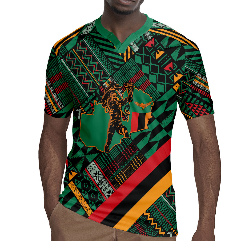 Zambia Victoria Falls Rugby Jersey Indigenous Wild Animal Skins Tribal Patchwork