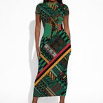 Zambia Victoria Falls Short Sleeve Bodycon Dress Indigenous Wild Animal Skins Tribal Patchwork