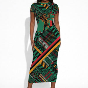 Zambia Victoria Falls Short Sleeve Bodycon Dress Indigenous Wild Animal Skins Tribal Patchwork