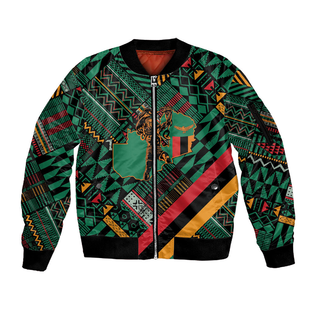 Zambia Victoria Falls Sleeve Zip Bomber Jacket Indigenous Wild Animal Skins Tribal Patchwork