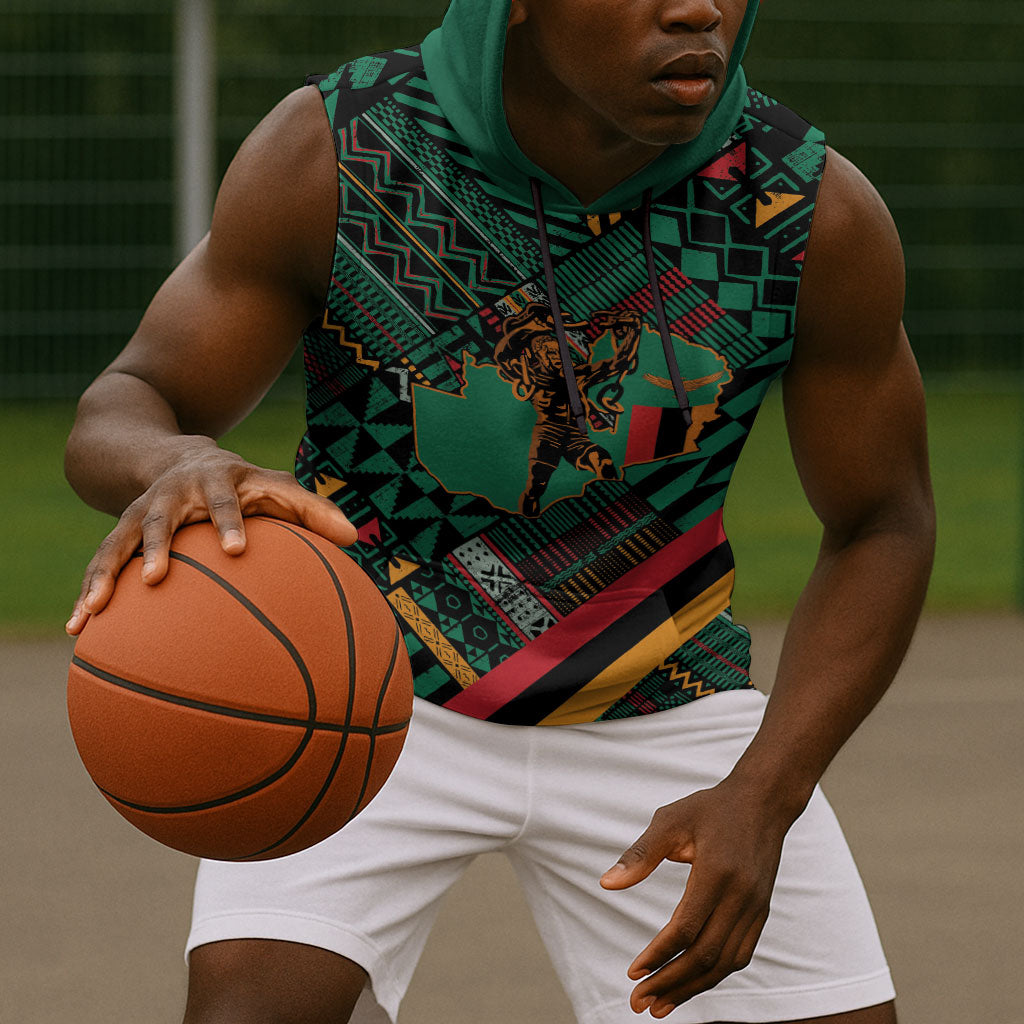 Zambia Victoria Falls Sleeveless Hoodie Indigenous Wild Animal Skins Tribal Patchwork