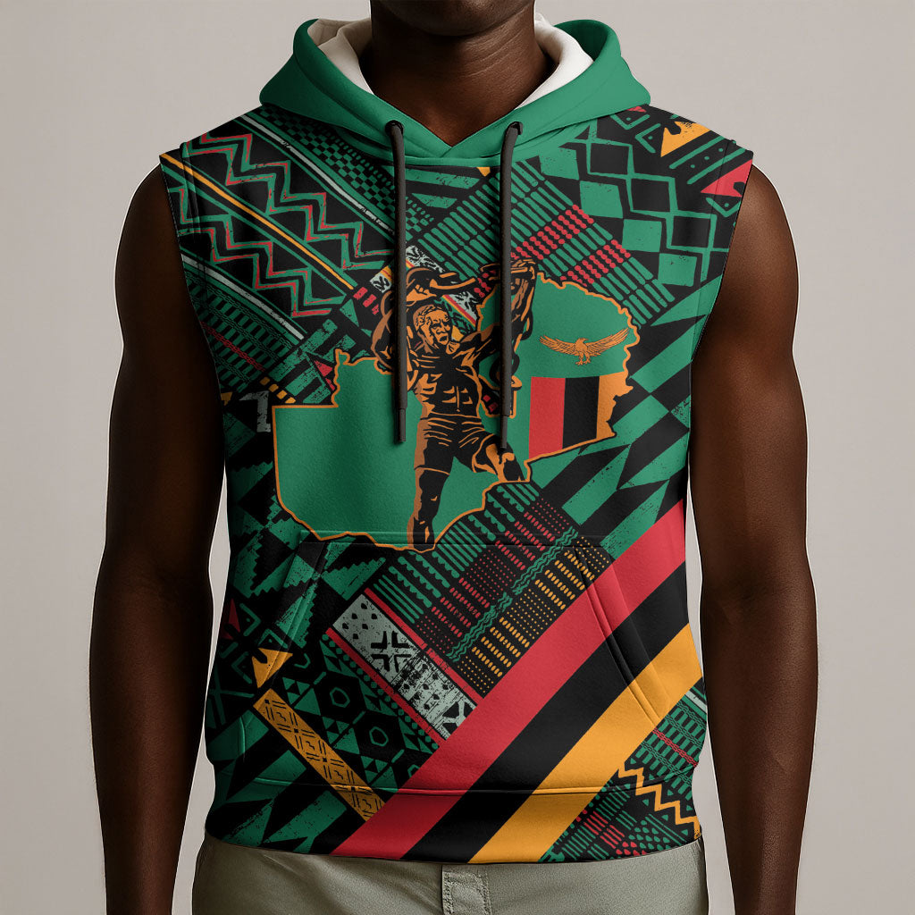 Zambia Victoria Falls Sleeveless Hoodie Indigenous Wild Animal Skins Tribal Patchwork