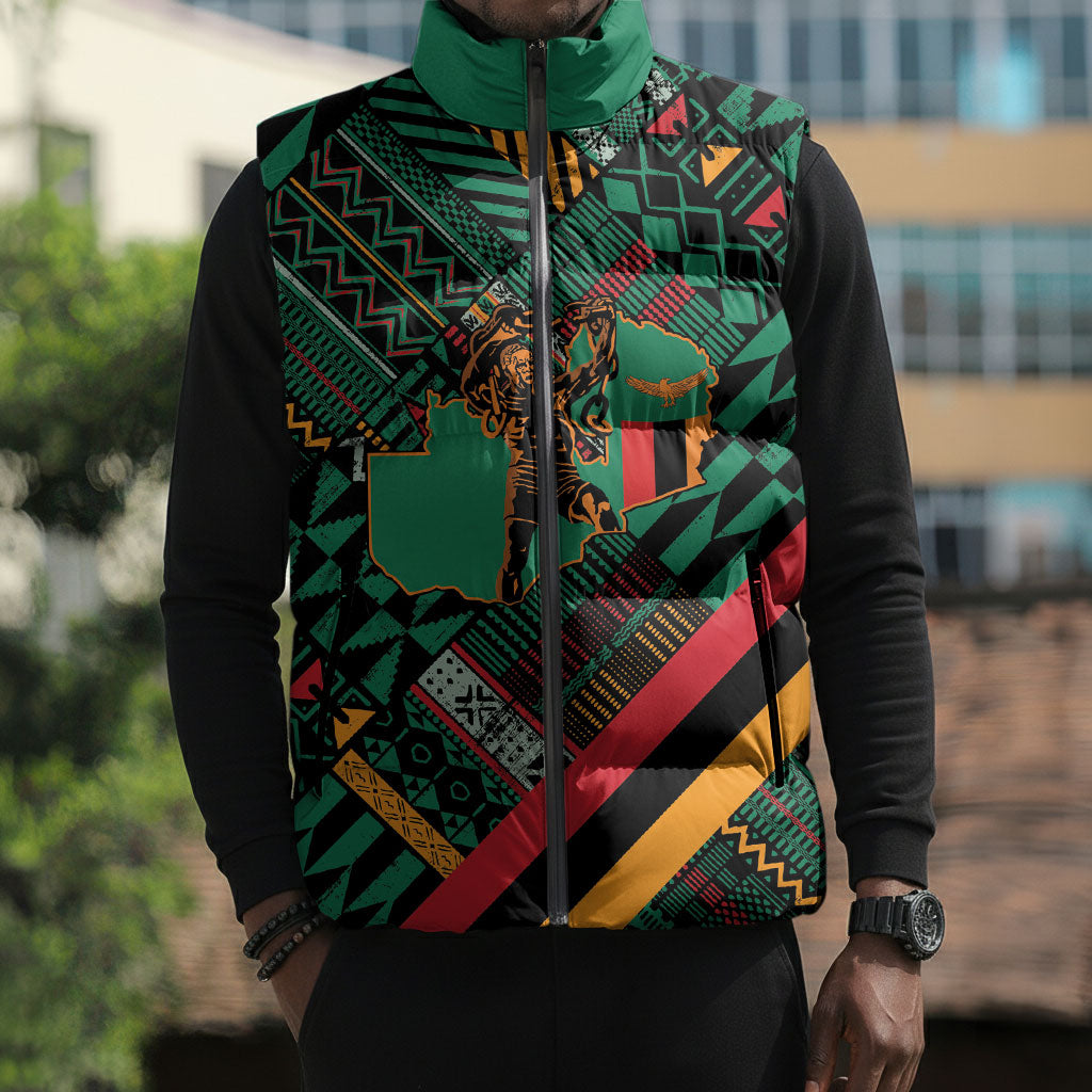 Zambia Victoria Falls Sleeveless Puffer Jacket Indigenous Wild Animal Skins Tribal Patchwork