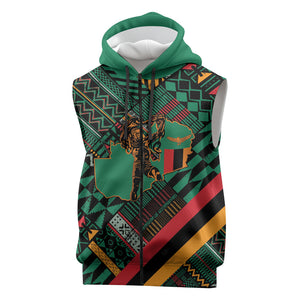Zambia Victoria Falls Sleeveless Zip Hoodie Indigenous Wild Animal Skins Tribal Patchwork