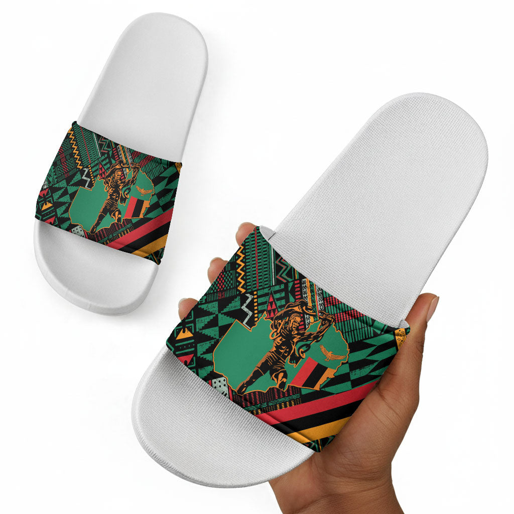 Zambia Victoria Falls Slide Sandals Indigenous Wild Animal Skins Tribal Patchwork