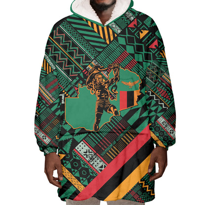 Zambia Victoria Falls Wearable Blanket Hoodie Indigenous Wild Animal Skins Tribal Patchwork
