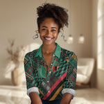 Zambia Victoria Falls Women Casual Shirt Indigenous Wild Animal Skins Tribal Patchwork