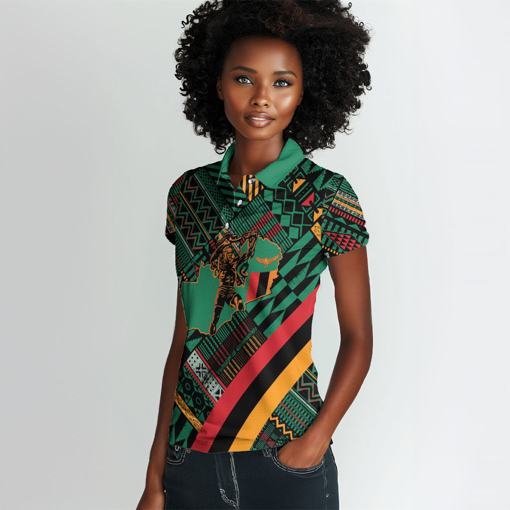 Zambia Victoria Falls Women Polo Shirt Indigenous Wild Animal Skins Tribal Patchwork