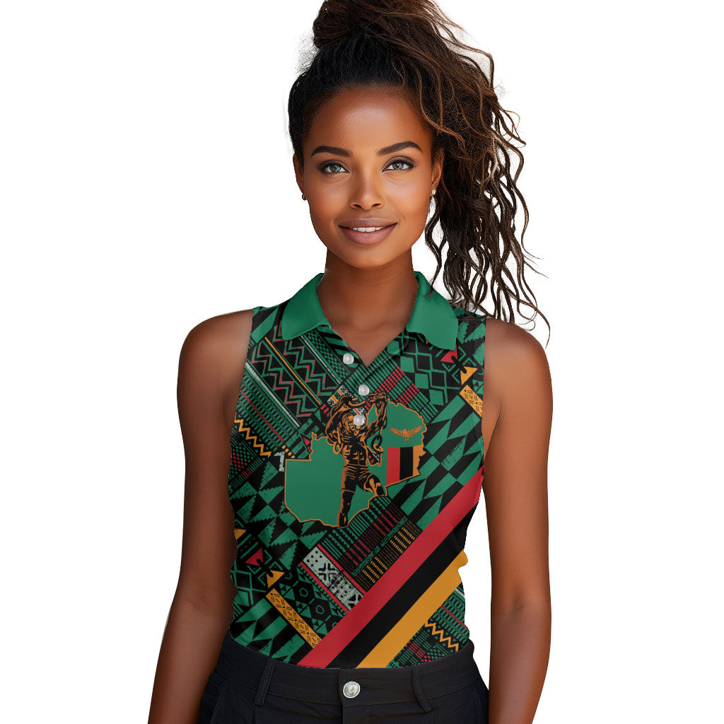 Zambia Victoria Falls Women Sleeveless Polo Shirt Indigenous Wild Animal Skins Tribal Patchwork