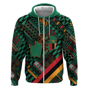 Zambia Victoria Falls Zip Hoodie Indigenous Wild Animal Skins Tribal Patchwork