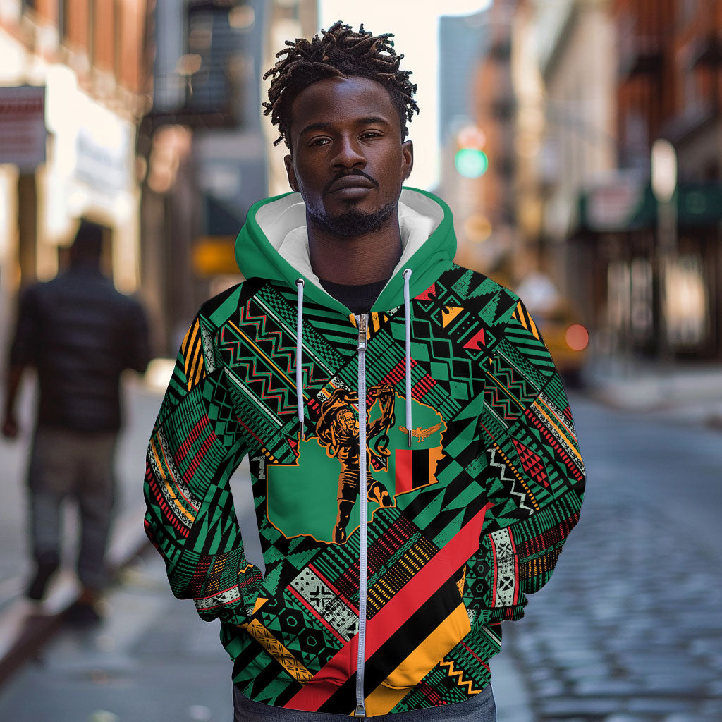Zambia Victoria Falls Zip Hoodie Indigenous Wild Animal Skins Tribal Patchwork