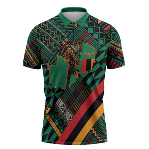 Zambia Victoria Falls Zipper Polo Shirt Indigenous Wild Animal Skins Tribal Patchwork