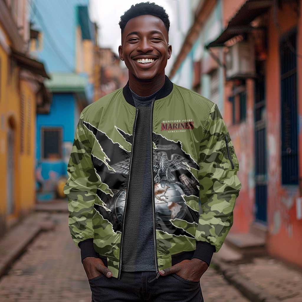 Montford Point Marines Sleeve Zip Bomber Jacket African American Breaking Barriers 1942