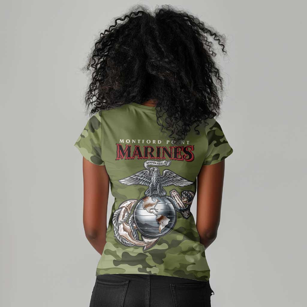 Montford Point Marines Women V-Neck T-Shirt African American Breaking Barriers 1942