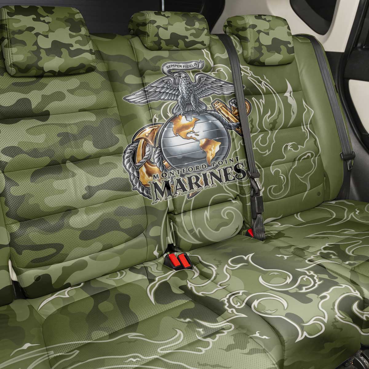 Montford Point Marines Back Car Seat Cover Flame Fire Military Green Camo