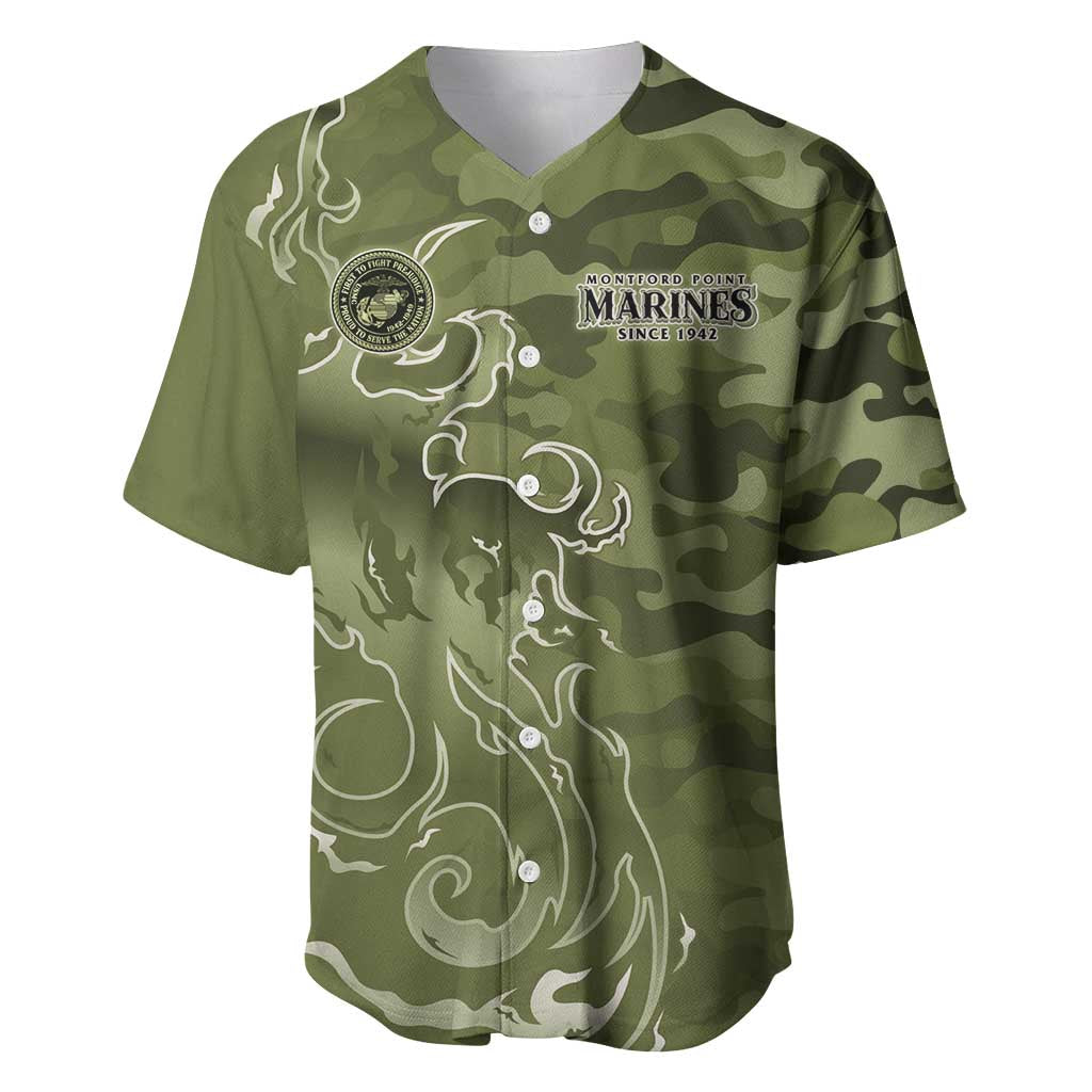 Montford Point Marines Baseball Jersey Flame Fire Military Green Camo
