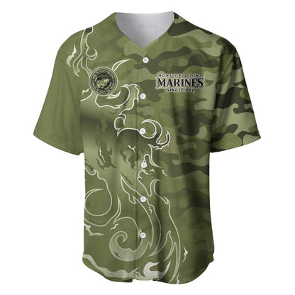 Montford Point Marines Baseball Jersey Flame Fire Military Green Camo