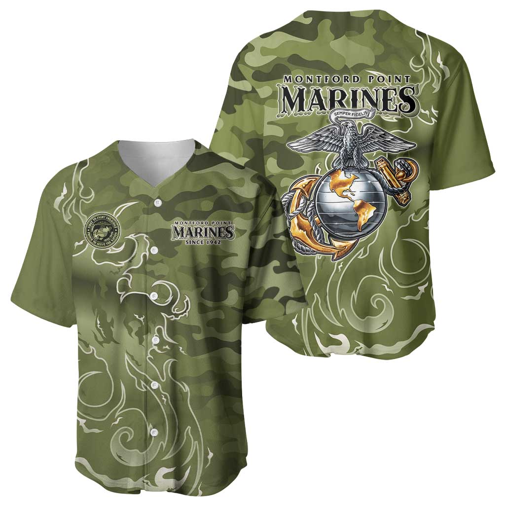 Montford Point Marines Baseball Jersey Flame Fire Military Green Camo