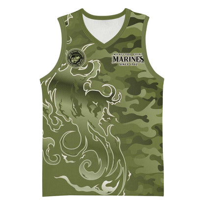 Montford Point Marines Basketball Jersey Flame Fire Military Green Camo