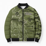 Montford Point Marines Bomber Puffer Jacket Flame Fire Military Green Camo