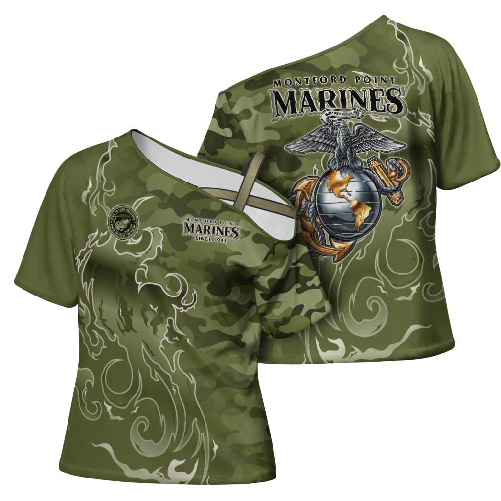 Montford Point Marines Cross Shoulder Shirt Flame Fire Military Green Camo