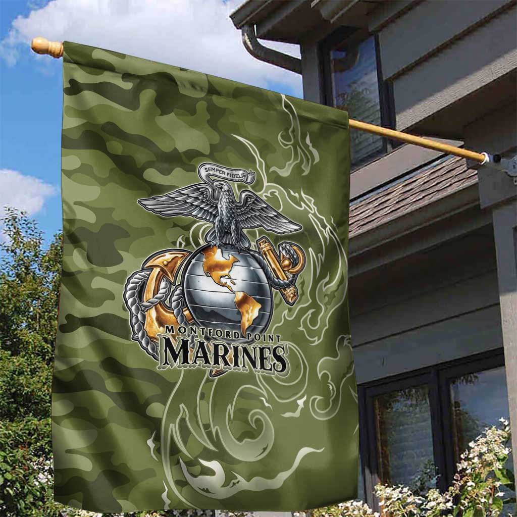 Montford Point Marines Garden Flag Flame Fire Military Green Camo
