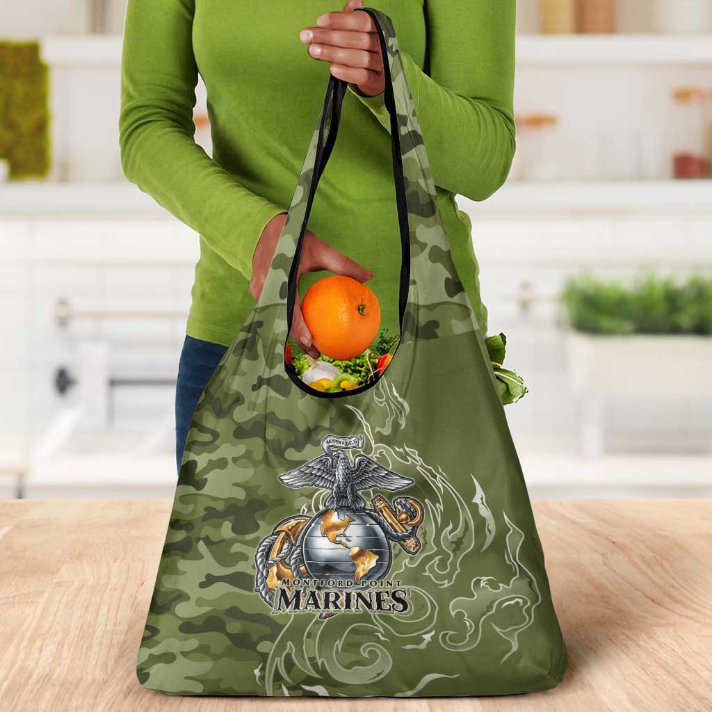 Montford Point Marines Grocery Bag Flame Fire Military Green Camo